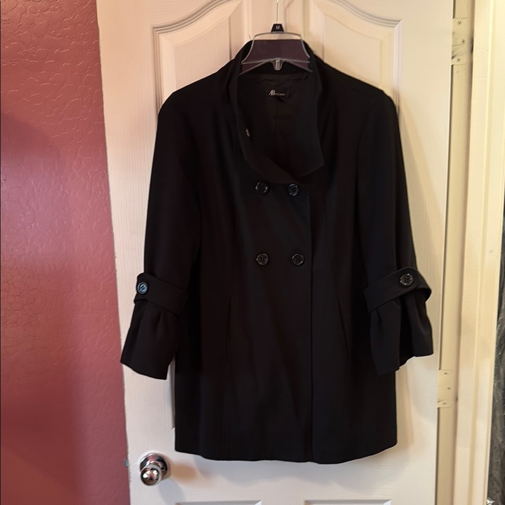 AB Studio Black Pea Coat with Classic Lapels